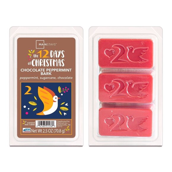 Mainstays 2nd Day 12 Days Of Christmas Chocolate Peppermint Bark Wax Cubes NEW - Picture 3 of 5